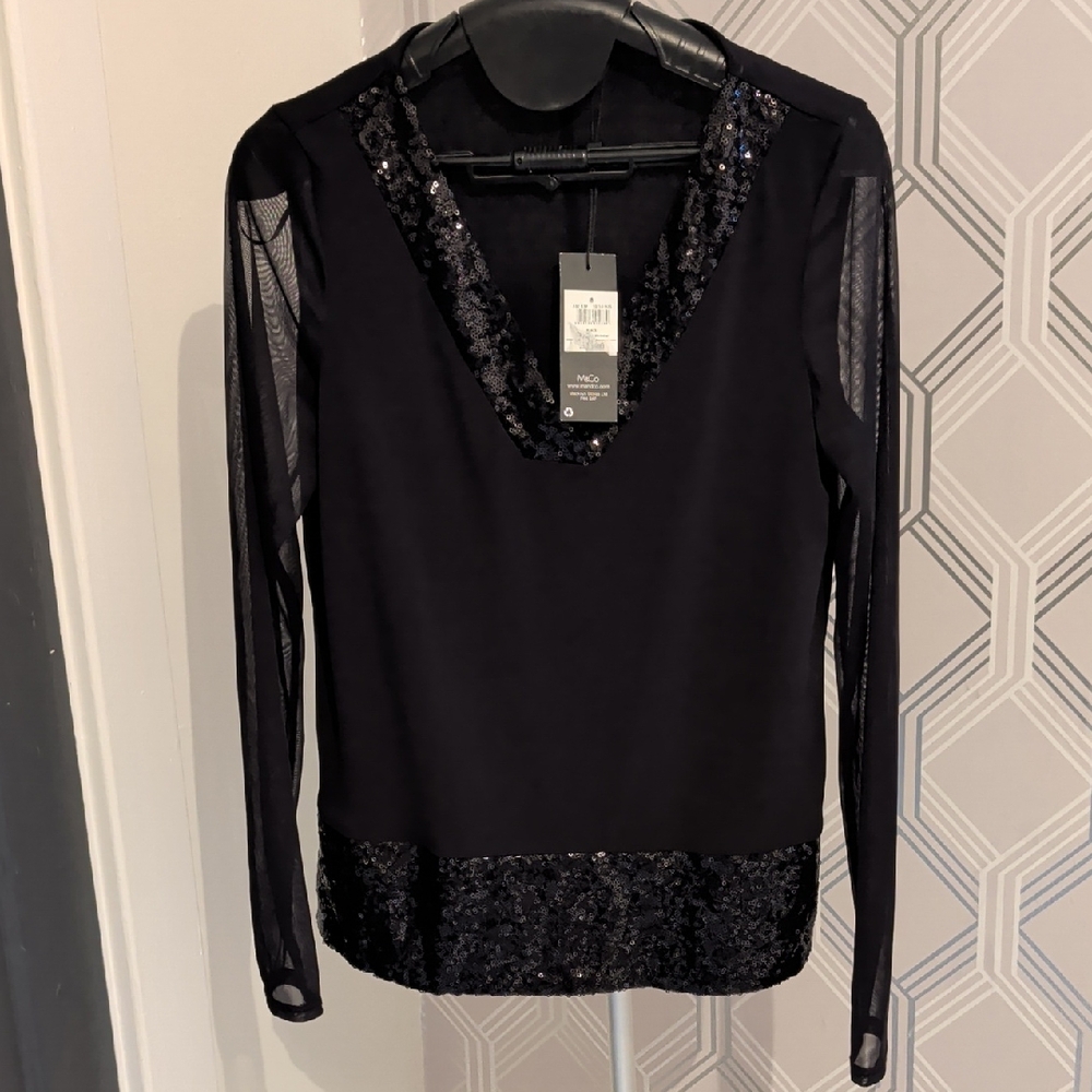Elegant Black Sequin V-Neck Blouse